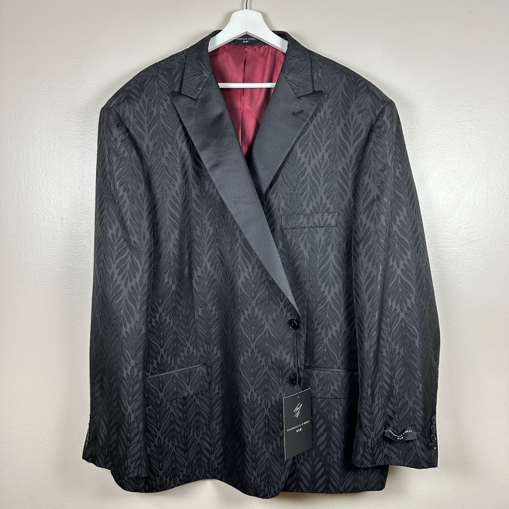 Shaquille O'Neal Mens 58R Tuxedo Blazer Black Jacquard Leaf Satin Peak Lapel NEW
